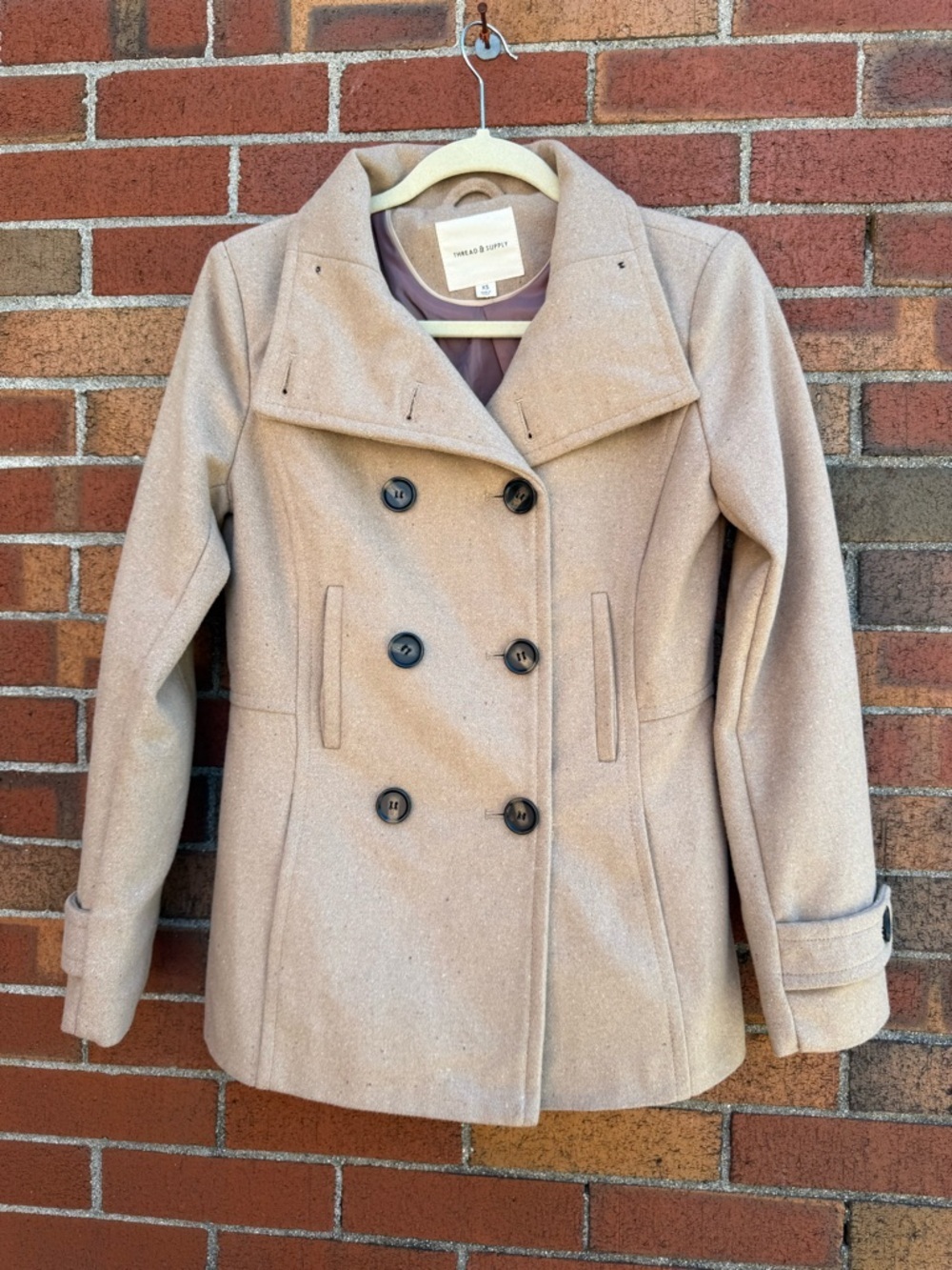 Thread & Supply Camel Wool Blend Peacoat XS Double Breasted Jacket